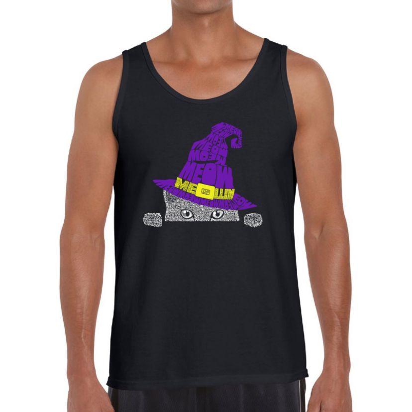 Mens Word Art Tank Top - Peeking Witch Cat