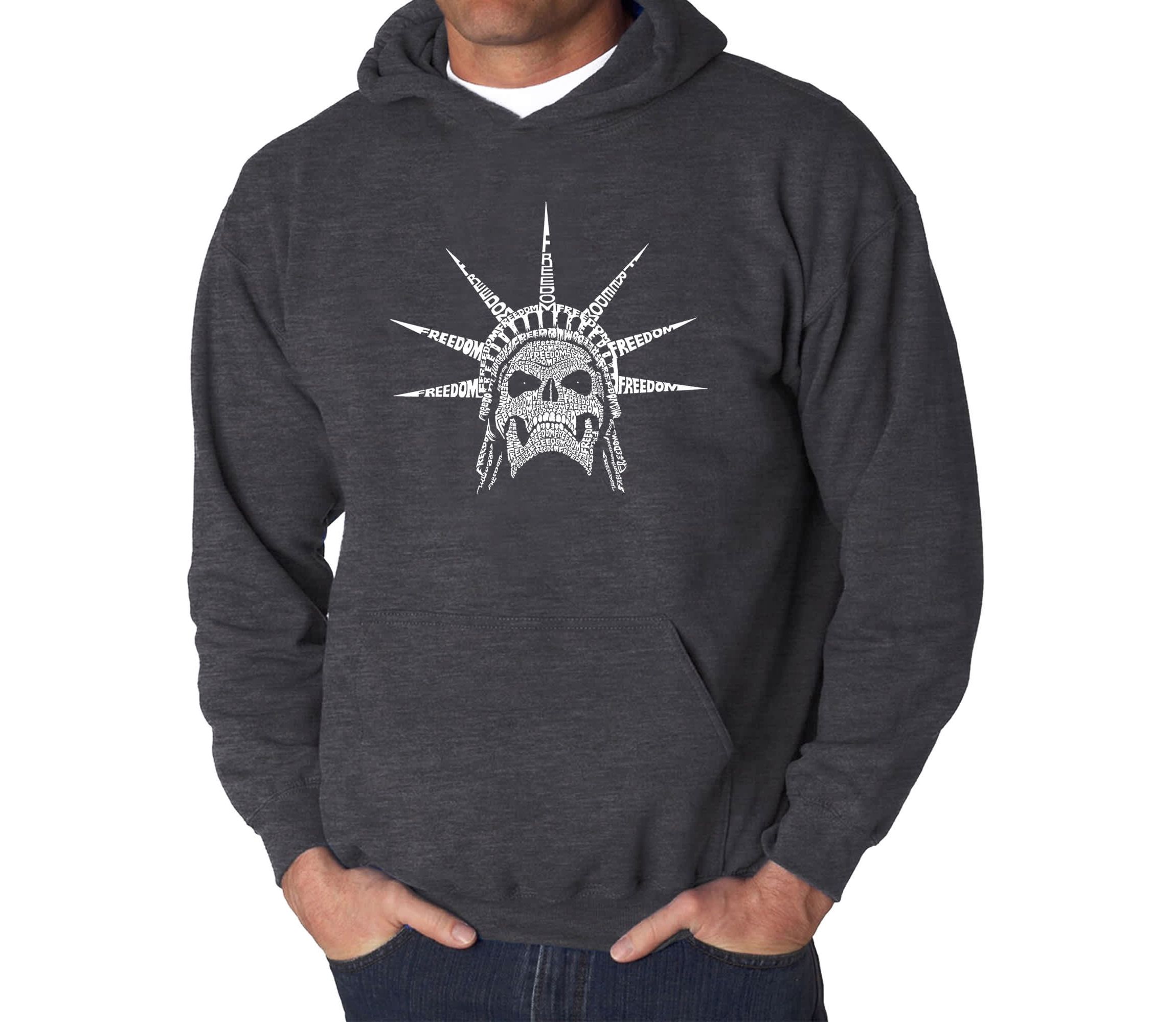Mens Word Art Hooded Sweatshirt - Freedom Skull