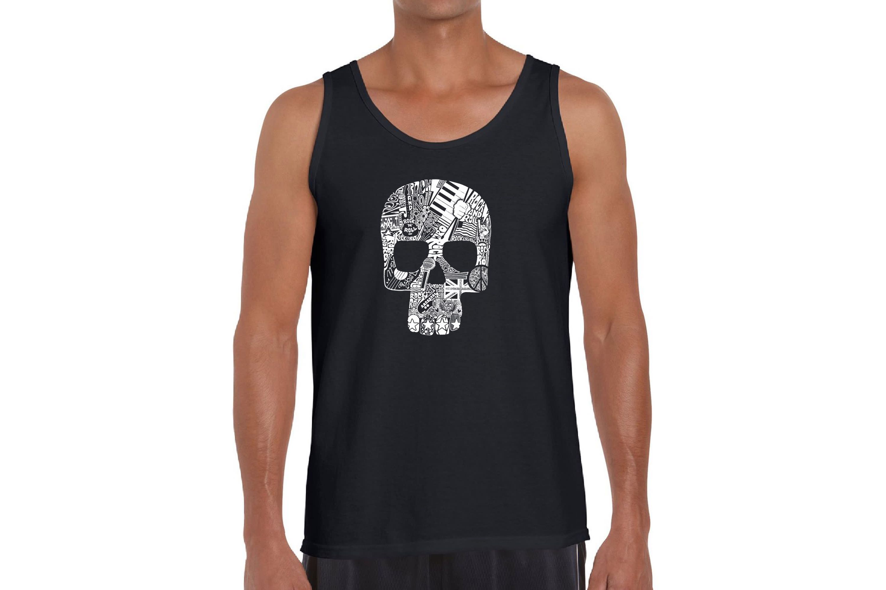 Mens Word Art Tank Top  - Rock n Roll Skull
