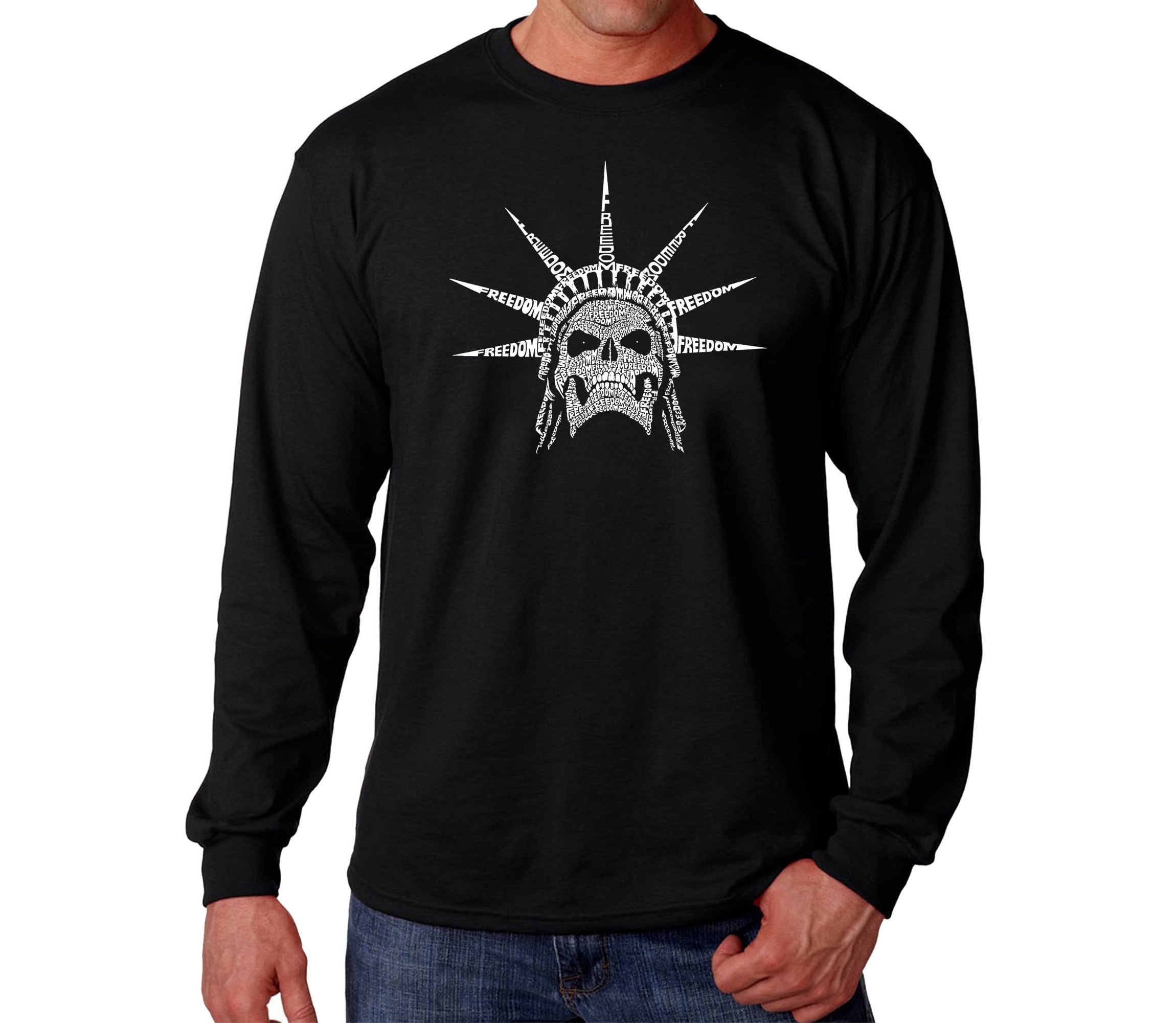 Mens Word Art Long Sleeve T-shirt - Freedom Skull