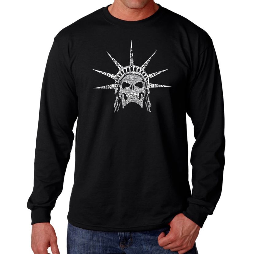 Mens Word Art Long Sleeve T-shirt - Freedom Skull