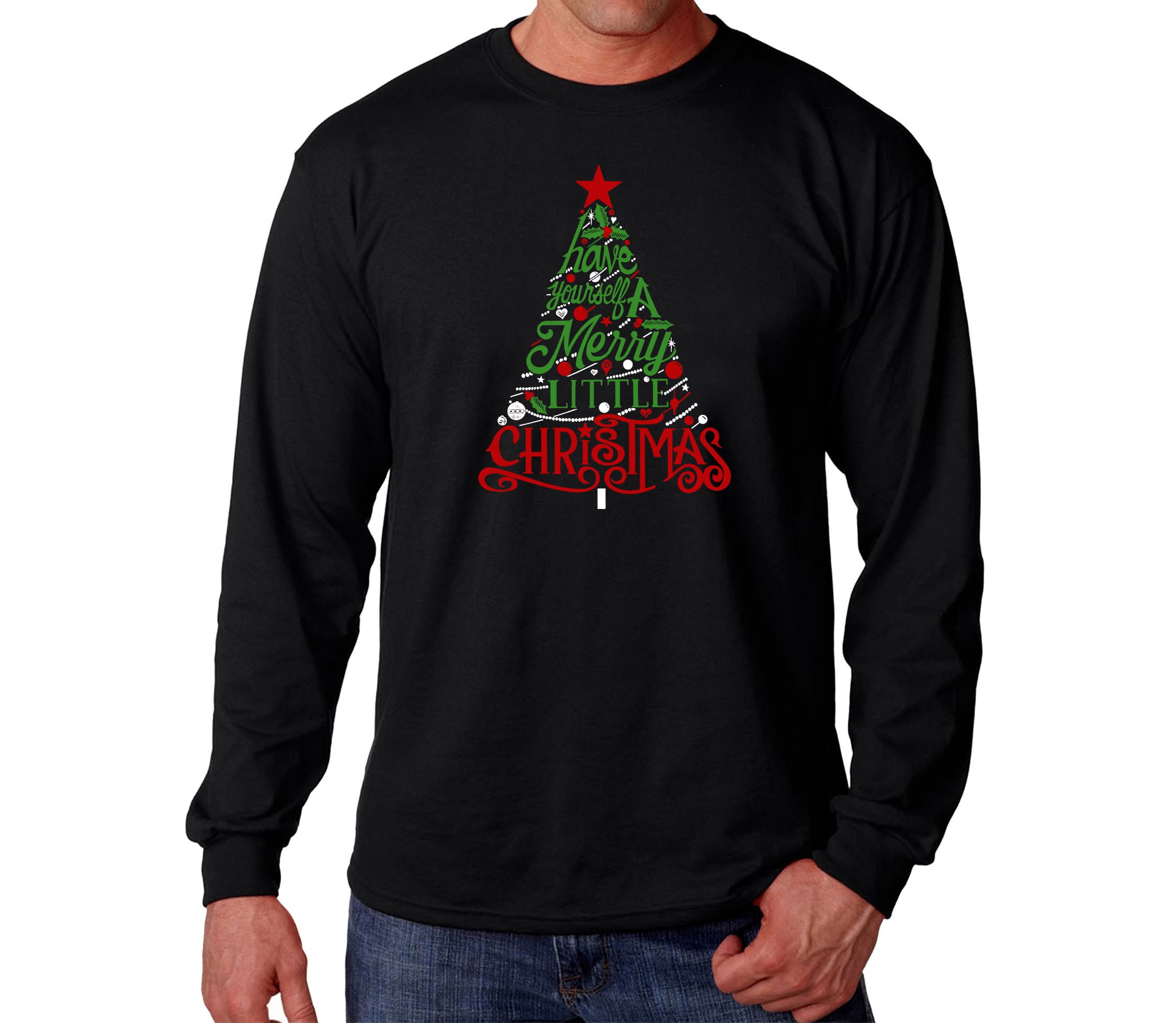 Mens Word Art Long Sleeve T-Shirt - Have Yourself a Merry Little Christmas