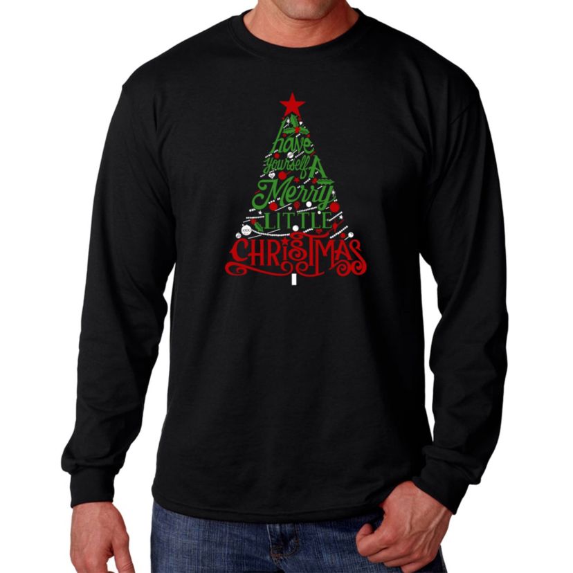 Mens Word Art Long Sleeve T-Shirt - Have Yourself a Merry Little Christmas