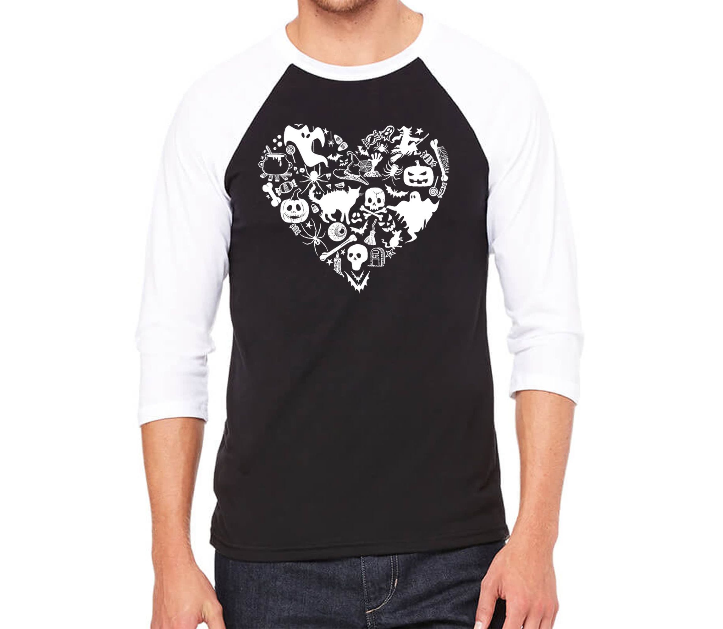 Mens Raglan Baseball Word Art T-Shirt - Halloween Heart