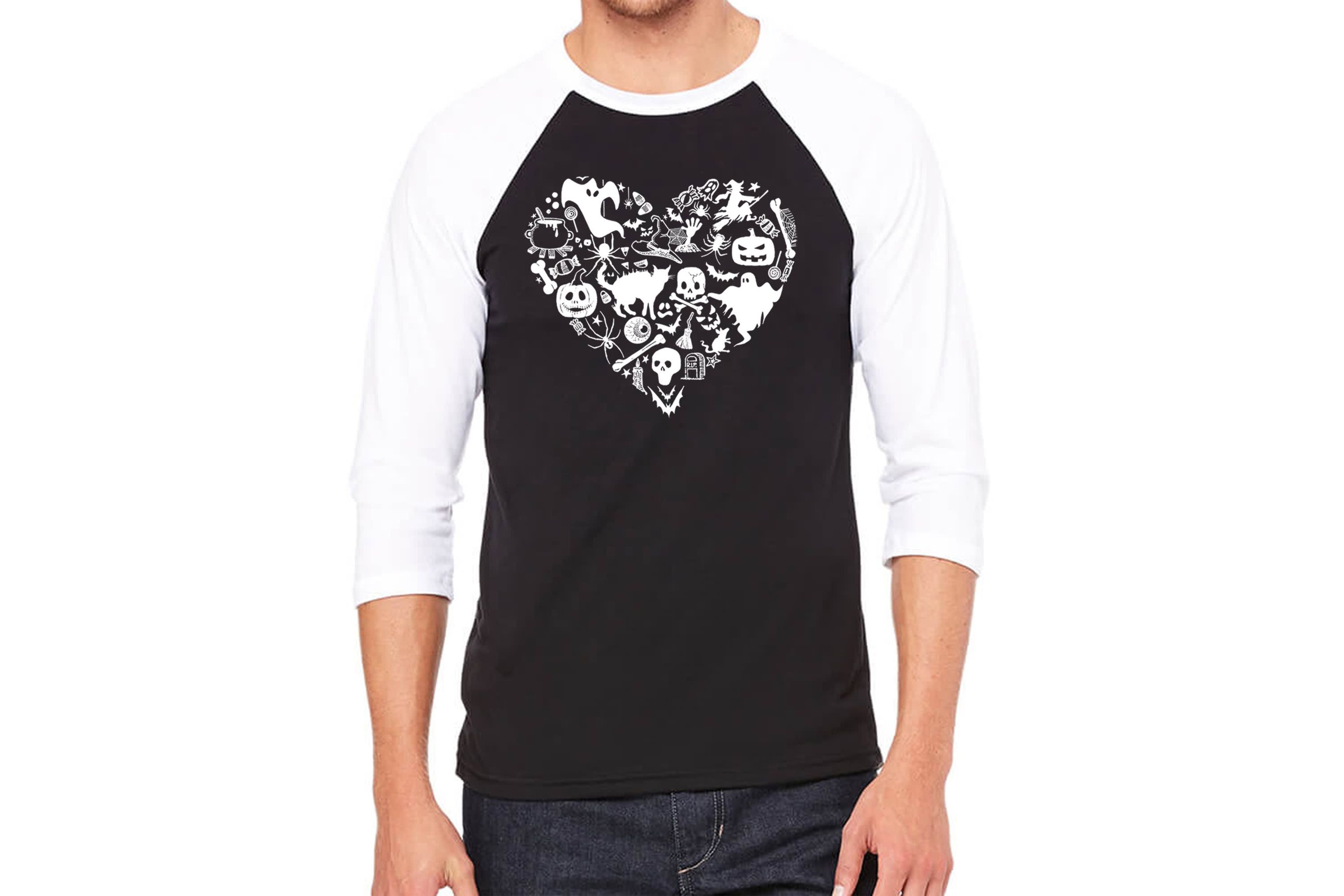 Mens Raglan Baseball Word Art T-Shirt - Halloween Heart