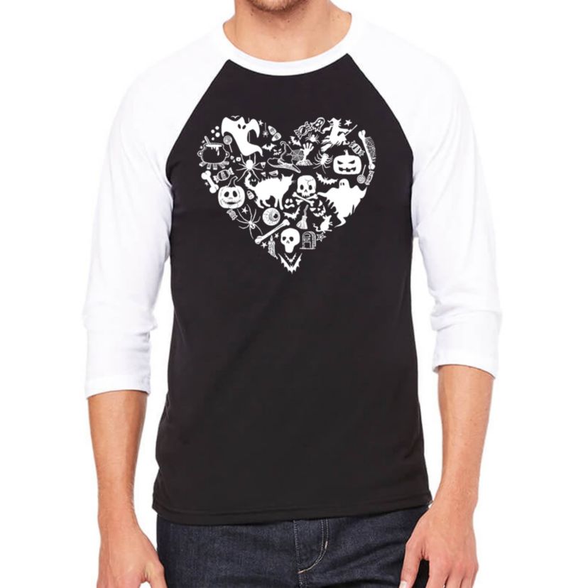 Mens Raglan Baseball Word Art T-Shirt - Halloween Heart