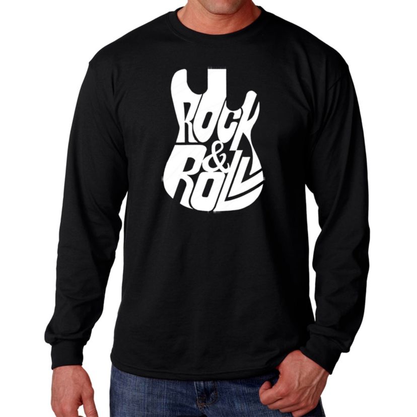 Mens Word Art Long Sleeve T-Shirt - Rock And Roll Guitar