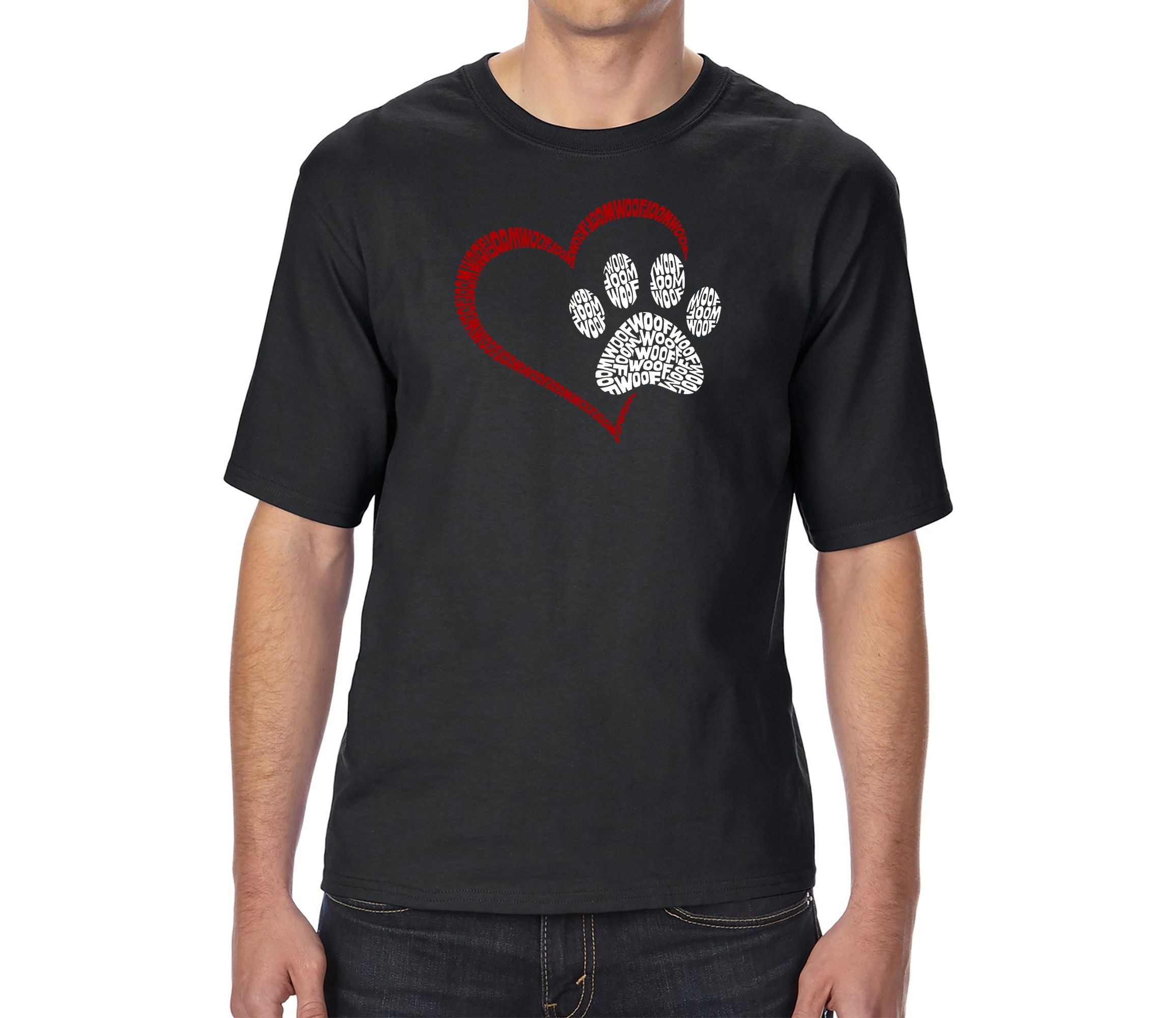 Mens Tall and Long Word Art T-Shirt - Paw Heart