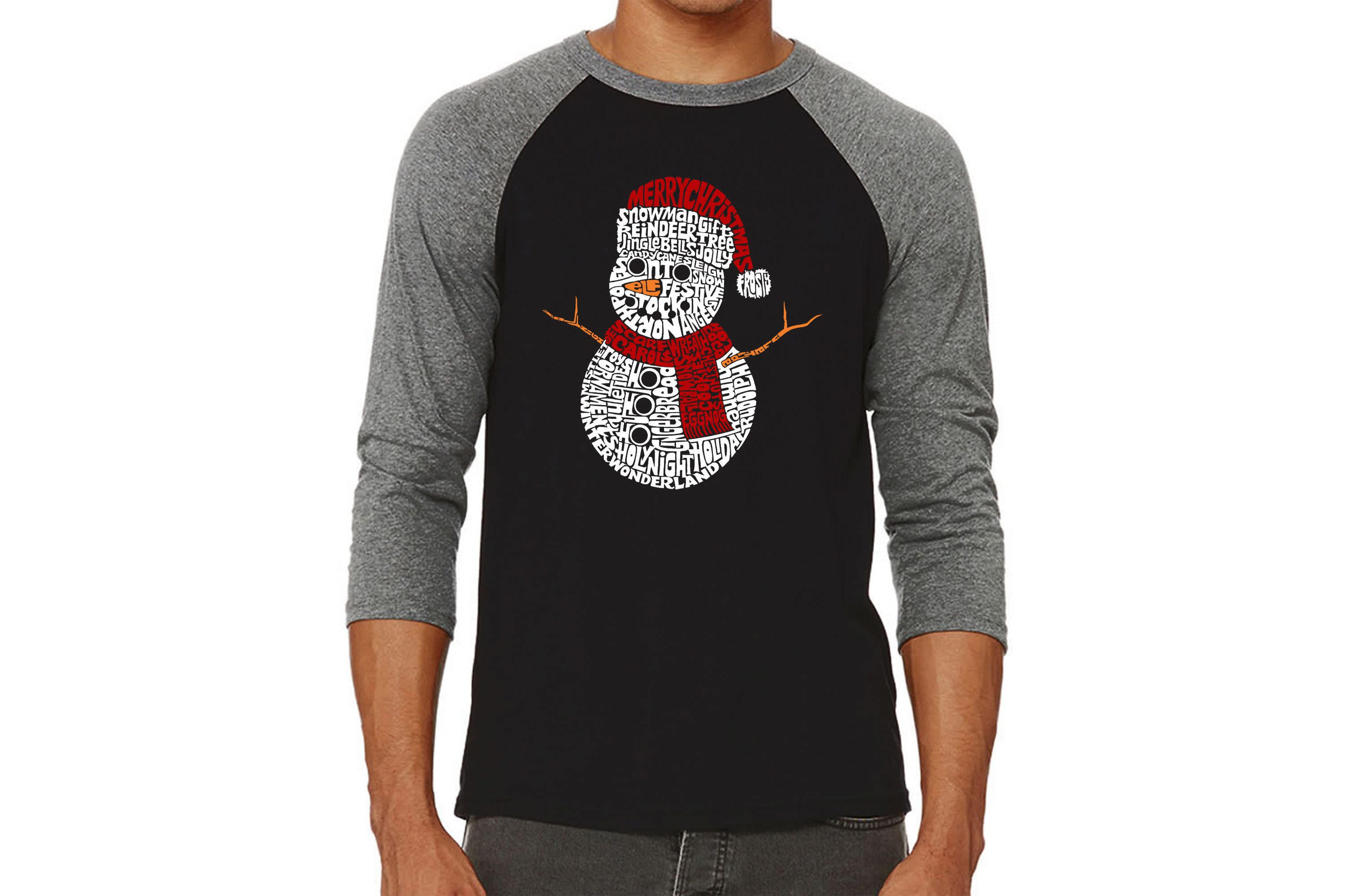 Mens Raglan Baseball Word Art T-Shirt  - Christmas Snowman