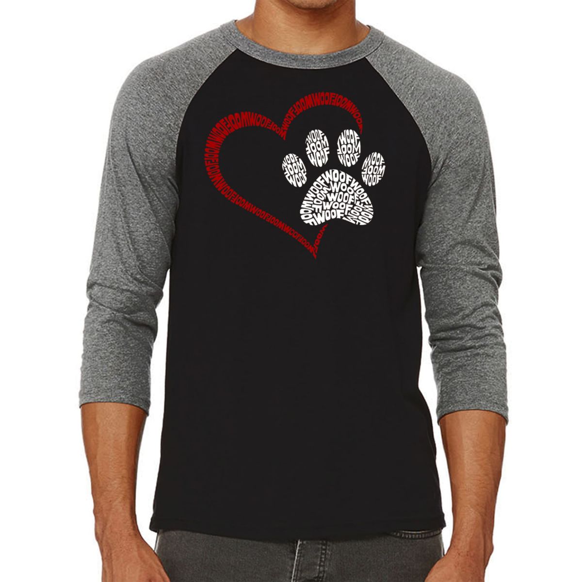 Mens Raglan Baseball Word Art T-Shirt - Paw Heart