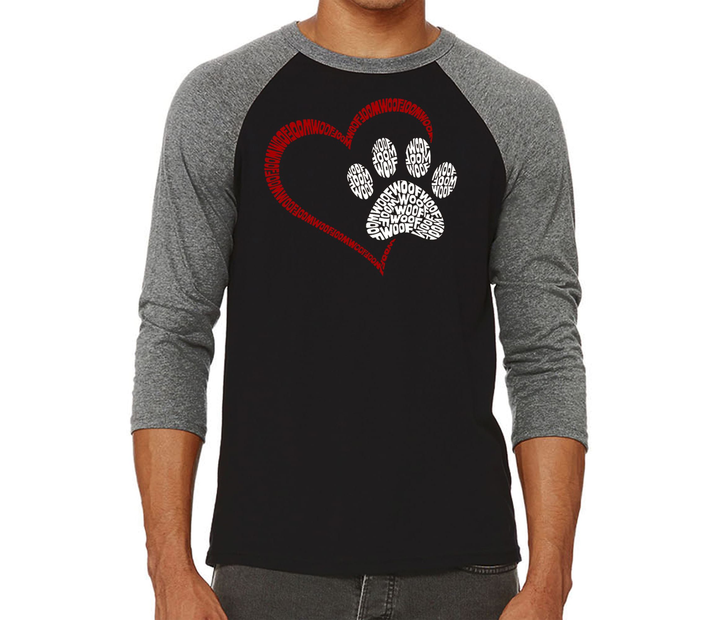 Mens Raglan Baseball Word Art T-Shirt - Paw Heart