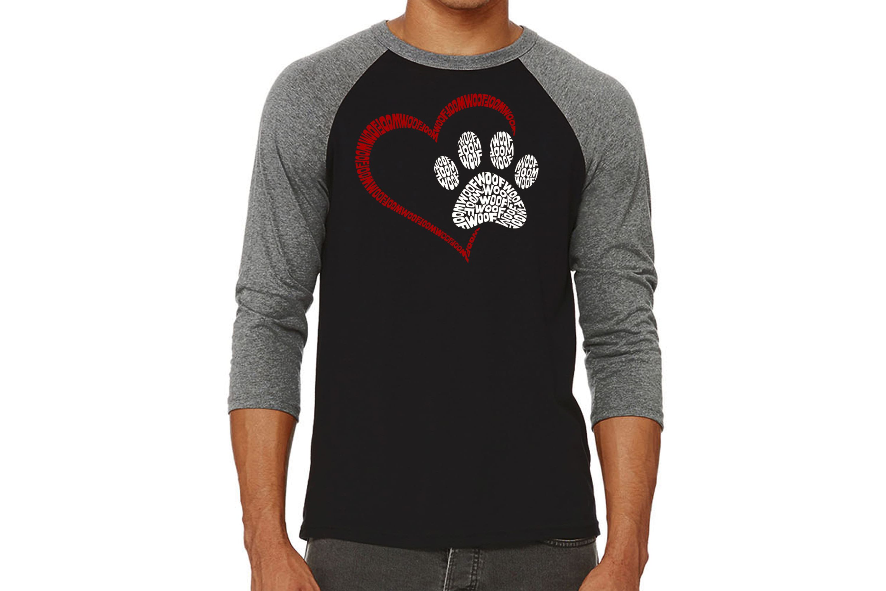 Mens Raglan Baseball Word Art T-Shirt - Paw Heart
