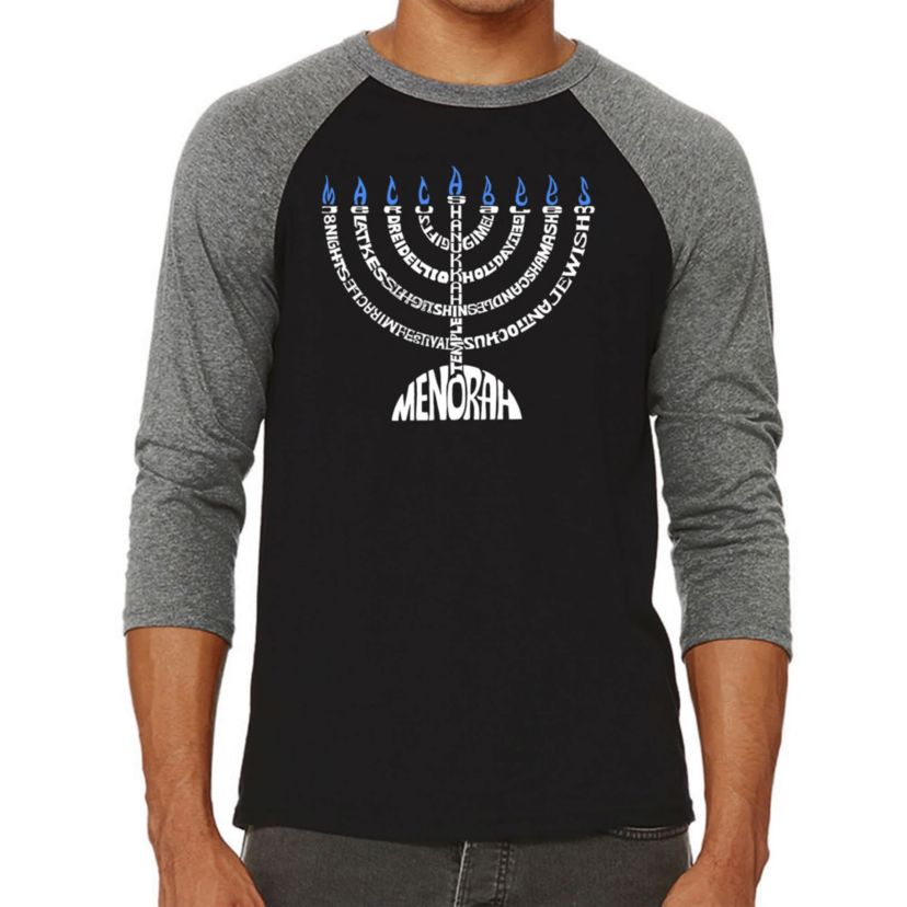 Mens Raglan Baseball Word Art T-Shirt - Menorah