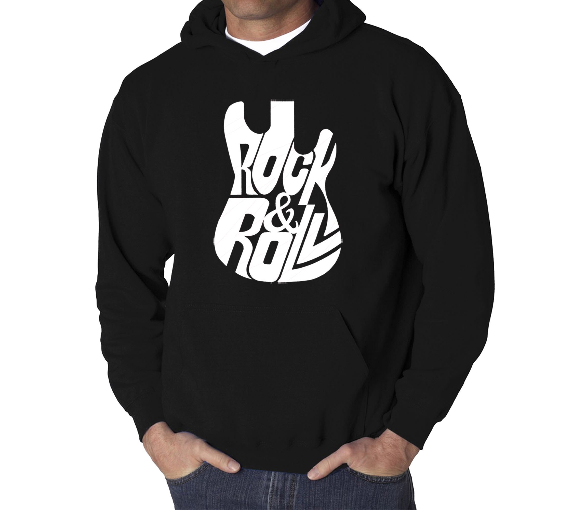 Mens Word Art Hooded Sweatshirt - Rock And Roll Guitar