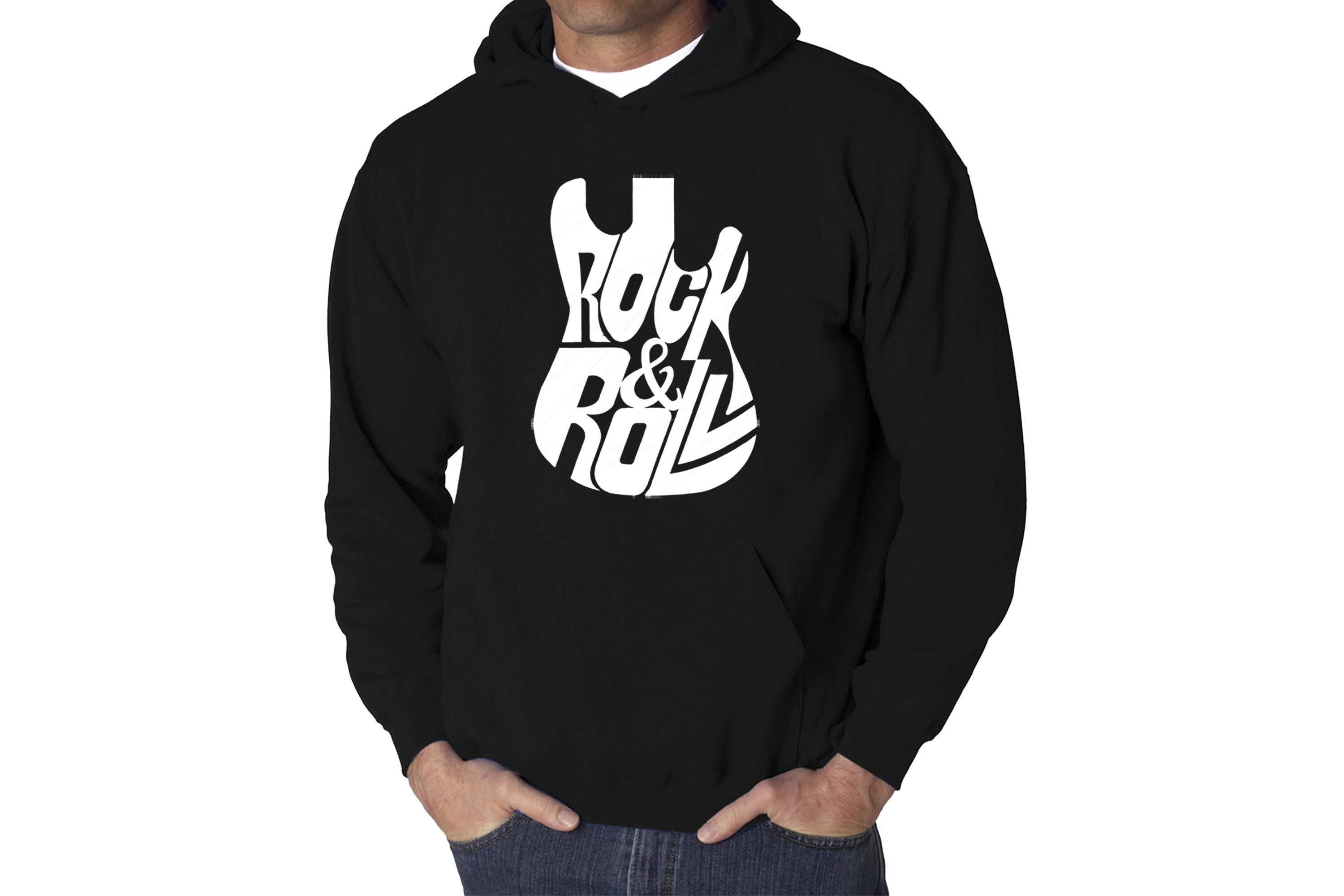 Mens Word Art Hooded Sweatshirt - Rock And Roll Guitar