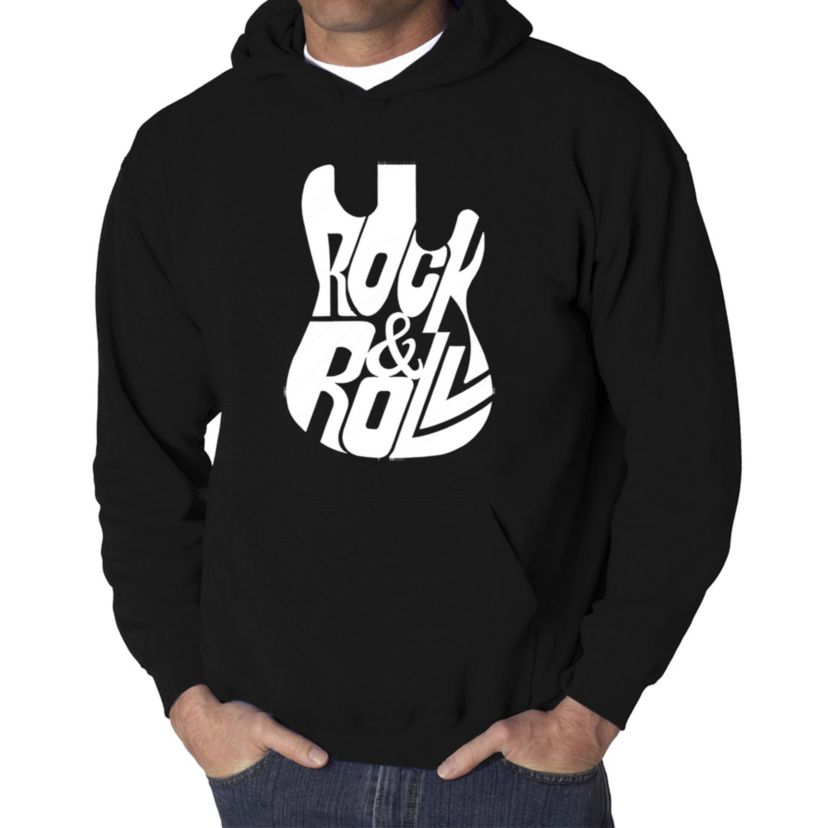 Mens Word Art Hooded Sweatshirt - Rock And Roll Guitar