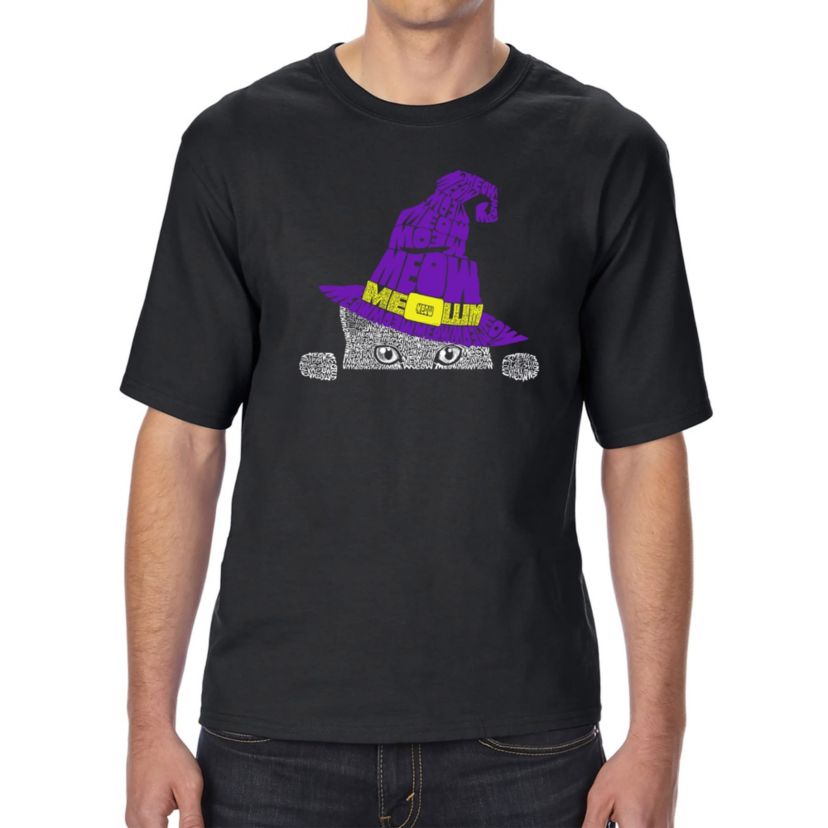 Mens Tall and Long Word Art T-Shirt - Peeking Witch Cat