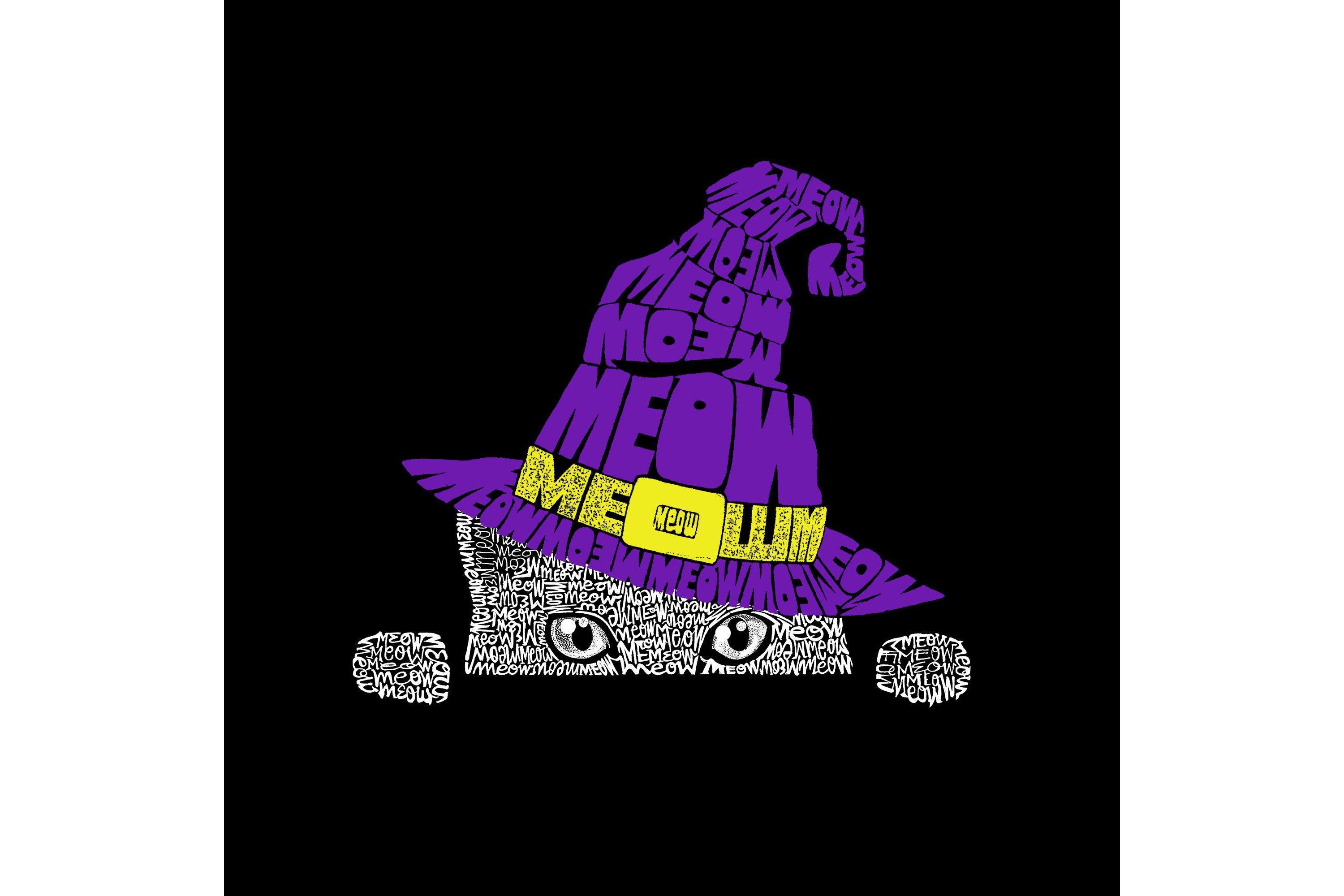 Mens Tall and Long Word Art T-Shirt - Peeking Witch Cat