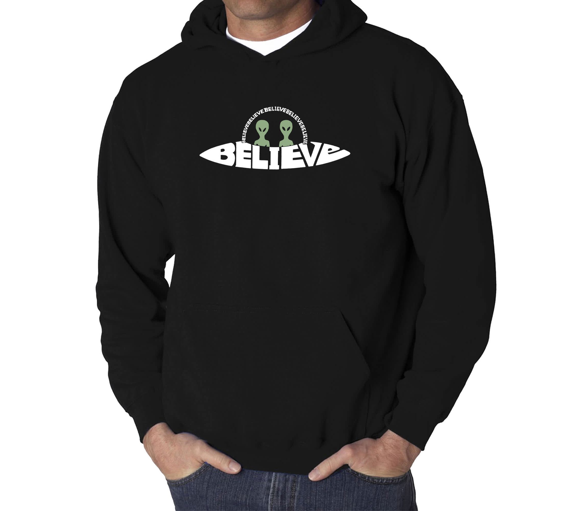 Mens Word Art Hooded Sweatshirt  - Believe UFO