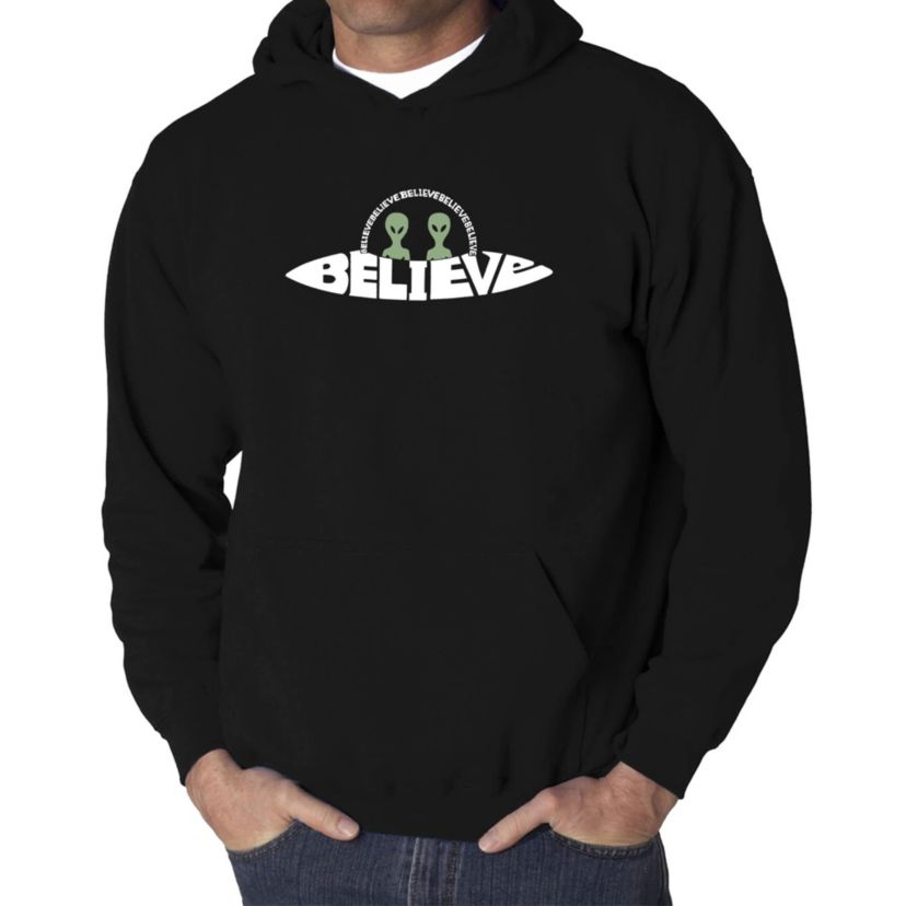 Mens Word Art Hooded Sweatshirt  - Believe UFO