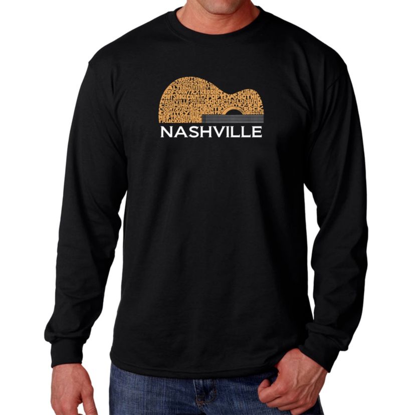 Mens Word Art Long Sleeve T-Shirt  - Nashville Guitar
