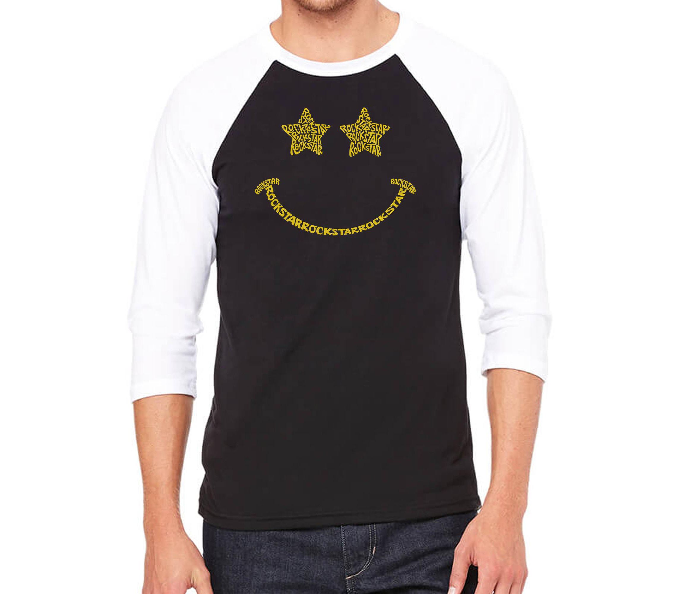 Mens Raglan Baseball Word Art T-shirt - Rockstar Smiley