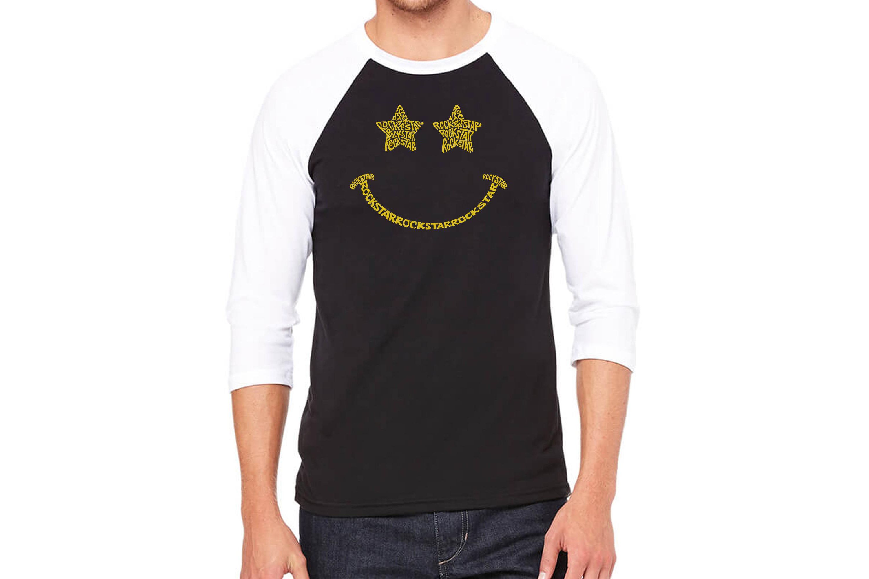 Mens Raglan Baseball Word Art T-shirt - Rockstar Smiley