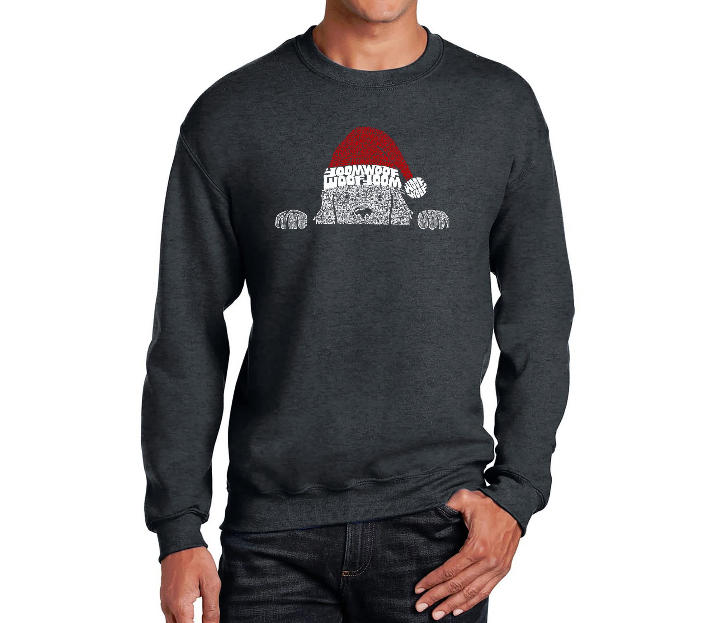 Mens Word Art Crewneck Sweatshirt  - Christmas Peeking Dog