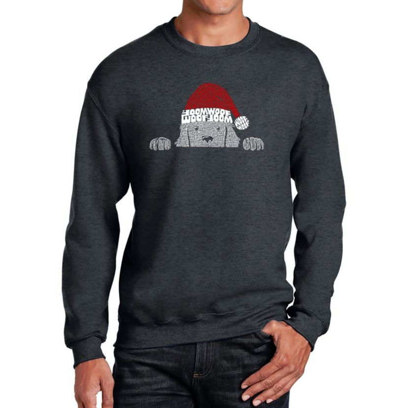 Mens Word Art Crewneck Sweatshirt  - Christmas Peeking Dog