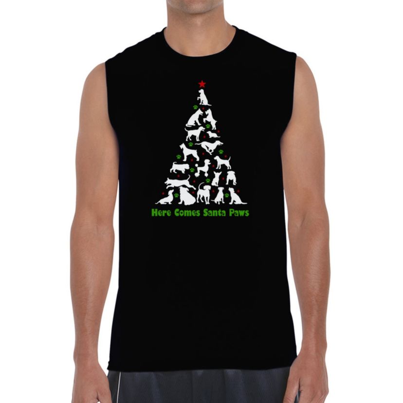 Mens Word Art Sleeveless T-Shirt - Here Comes Santa Paws