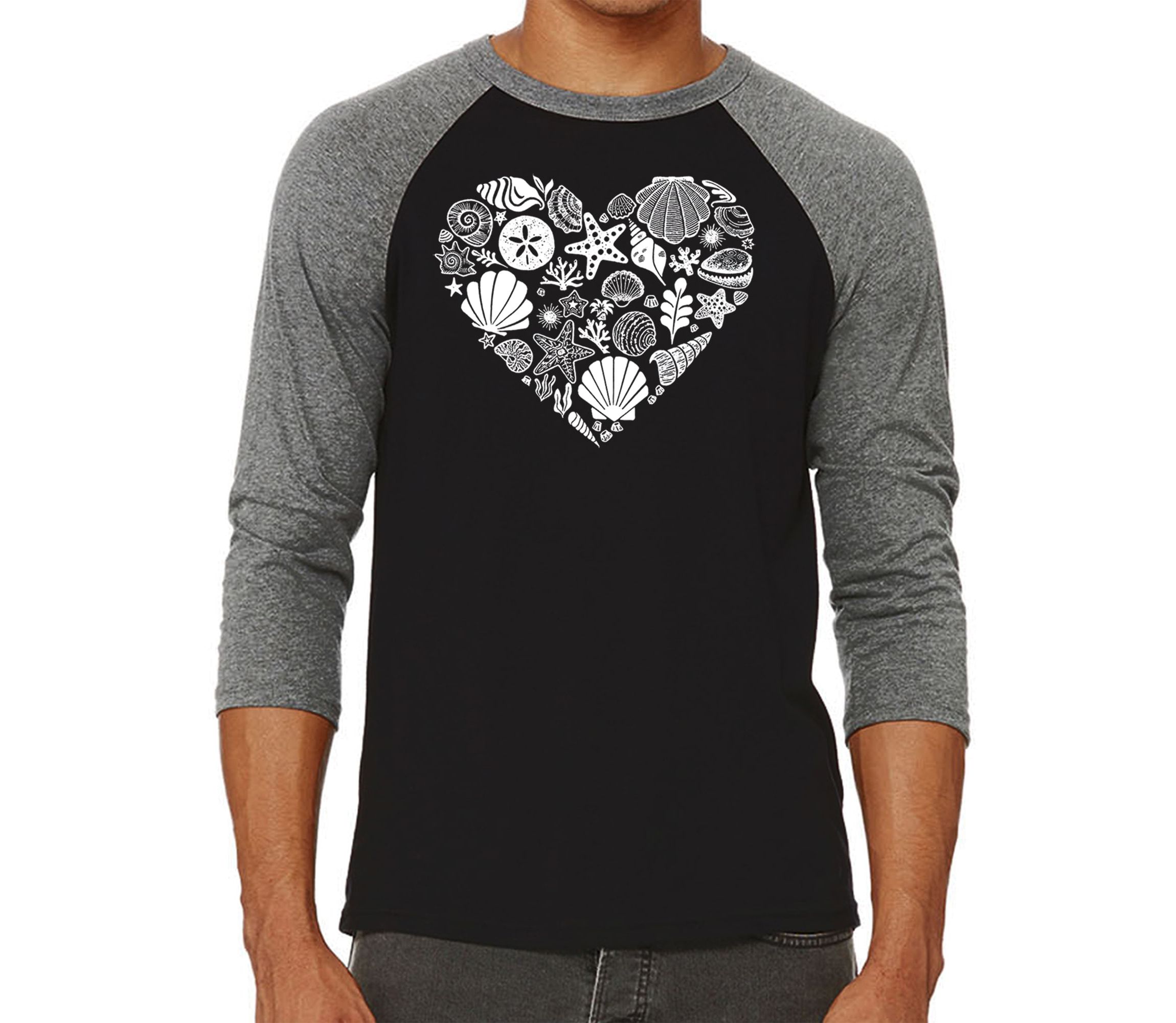 Mens Raglan Baseball Word Art T-Shirt - Sea Shells