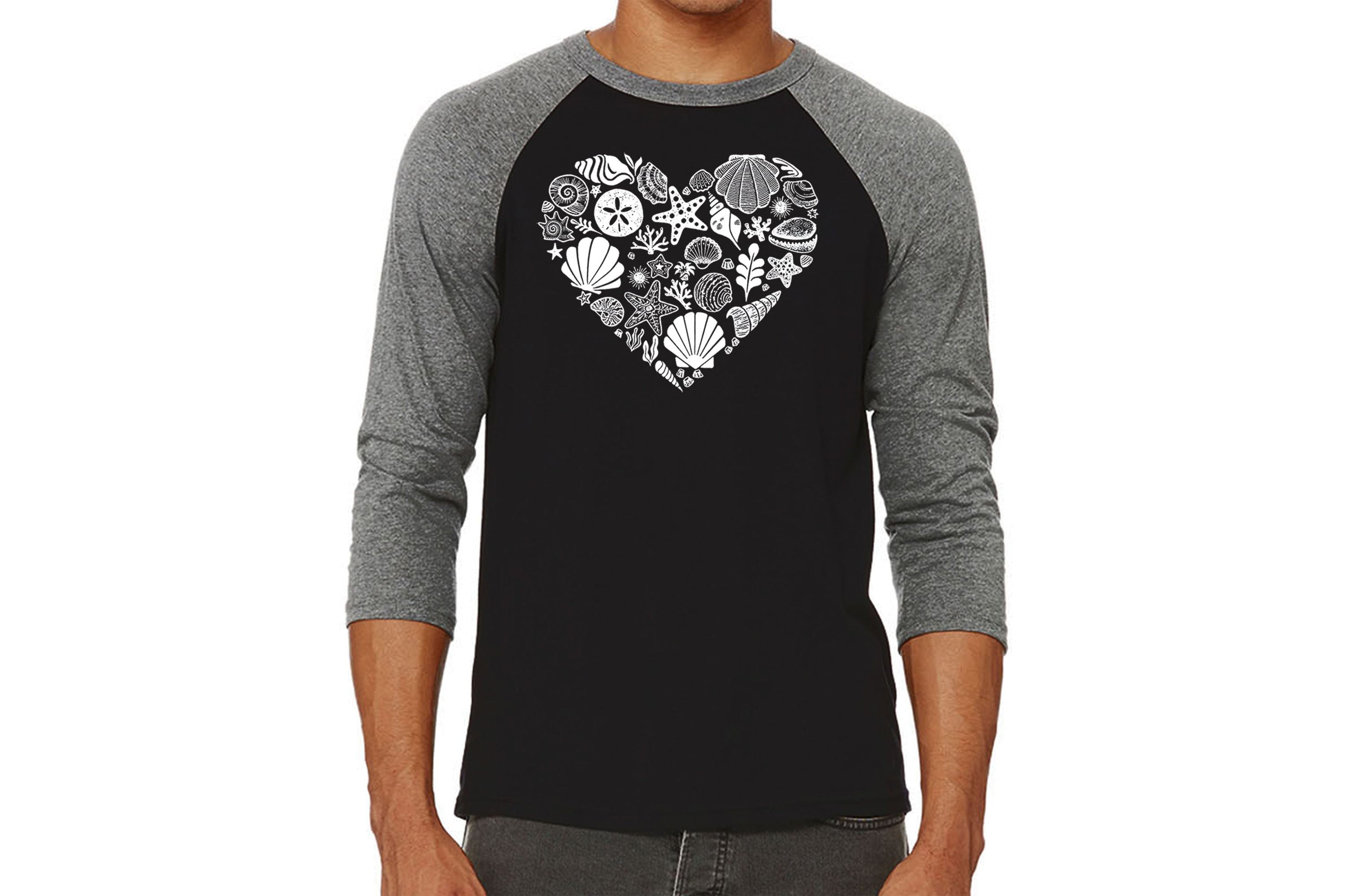 Mens Raglan Baseball Word Art T-Shirt - Sea Shells