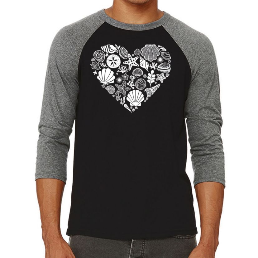 Mens Raglan Baseball Word Art T-Shirt - Sea Shells