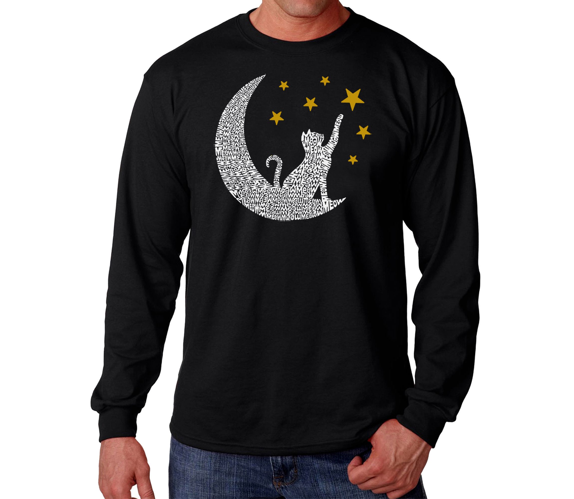 Mens Word Art Long Sleeve T-Shirt - Cat Moon