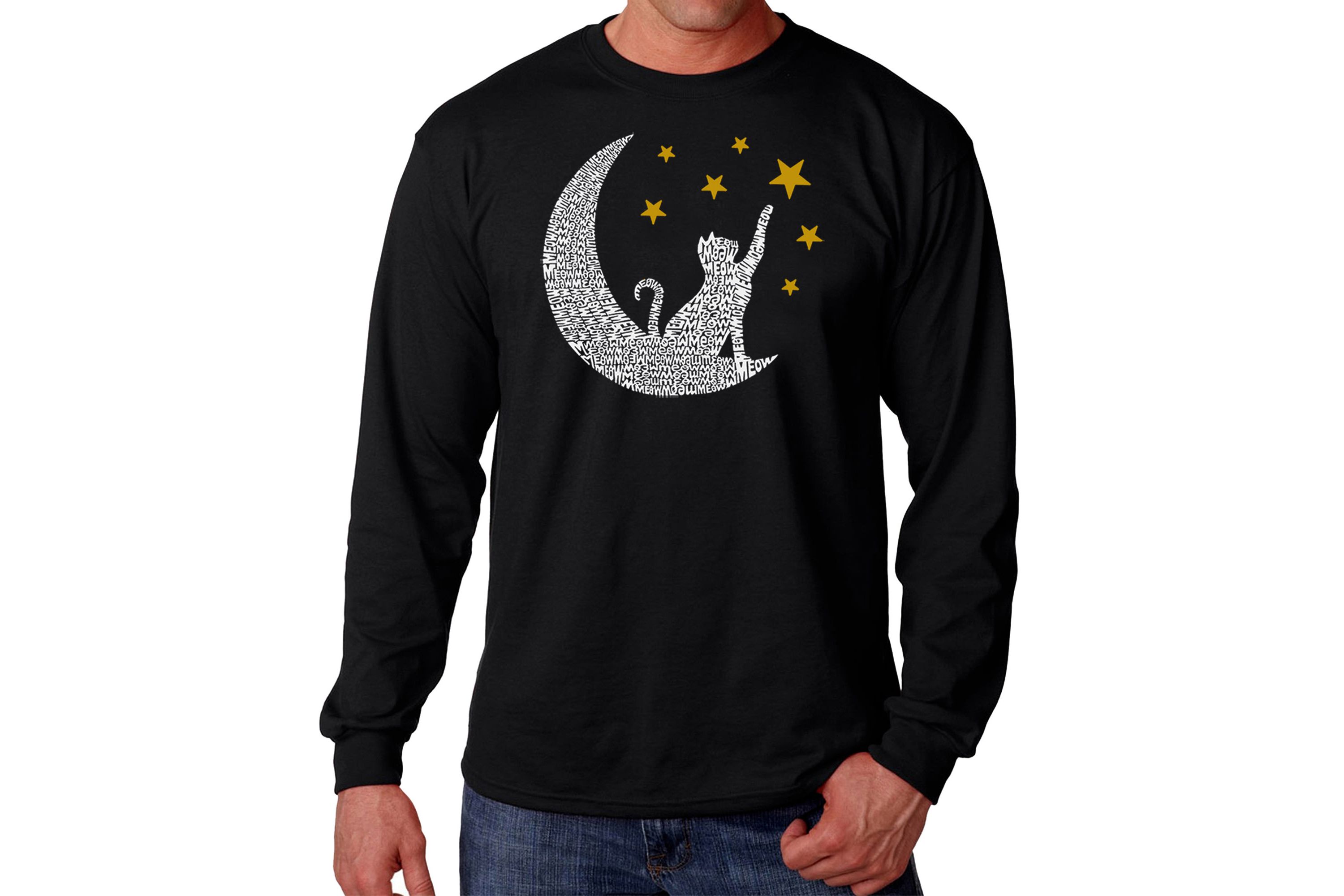 Mens Word Art Long Sleeve T-Shirt - Cat Moon
