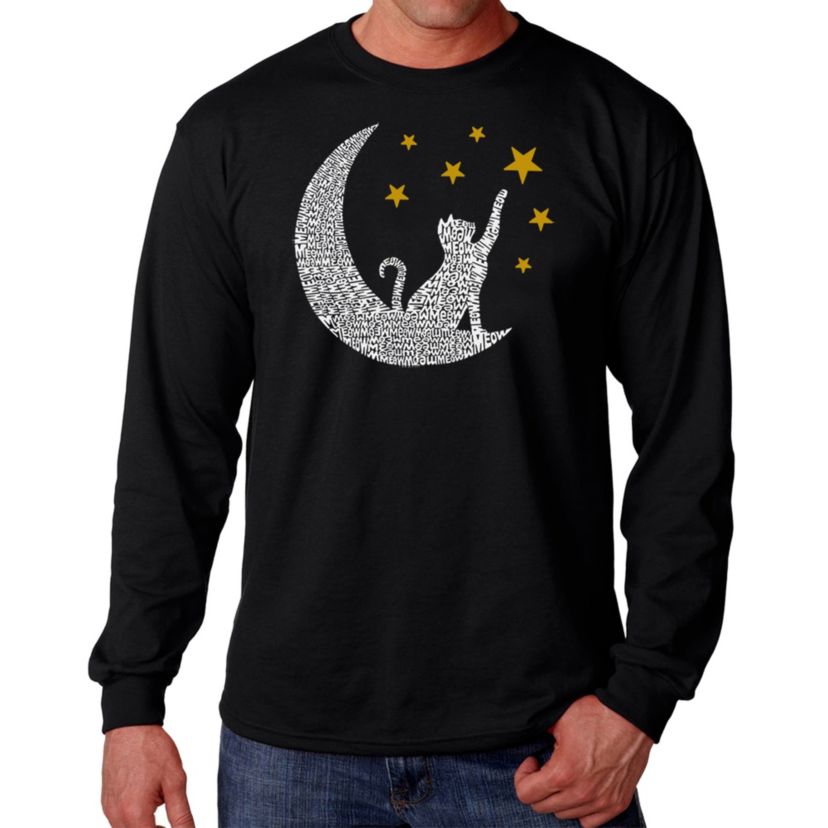 Mens Word Art Long Sleeve T-Shirt - Cat Moon