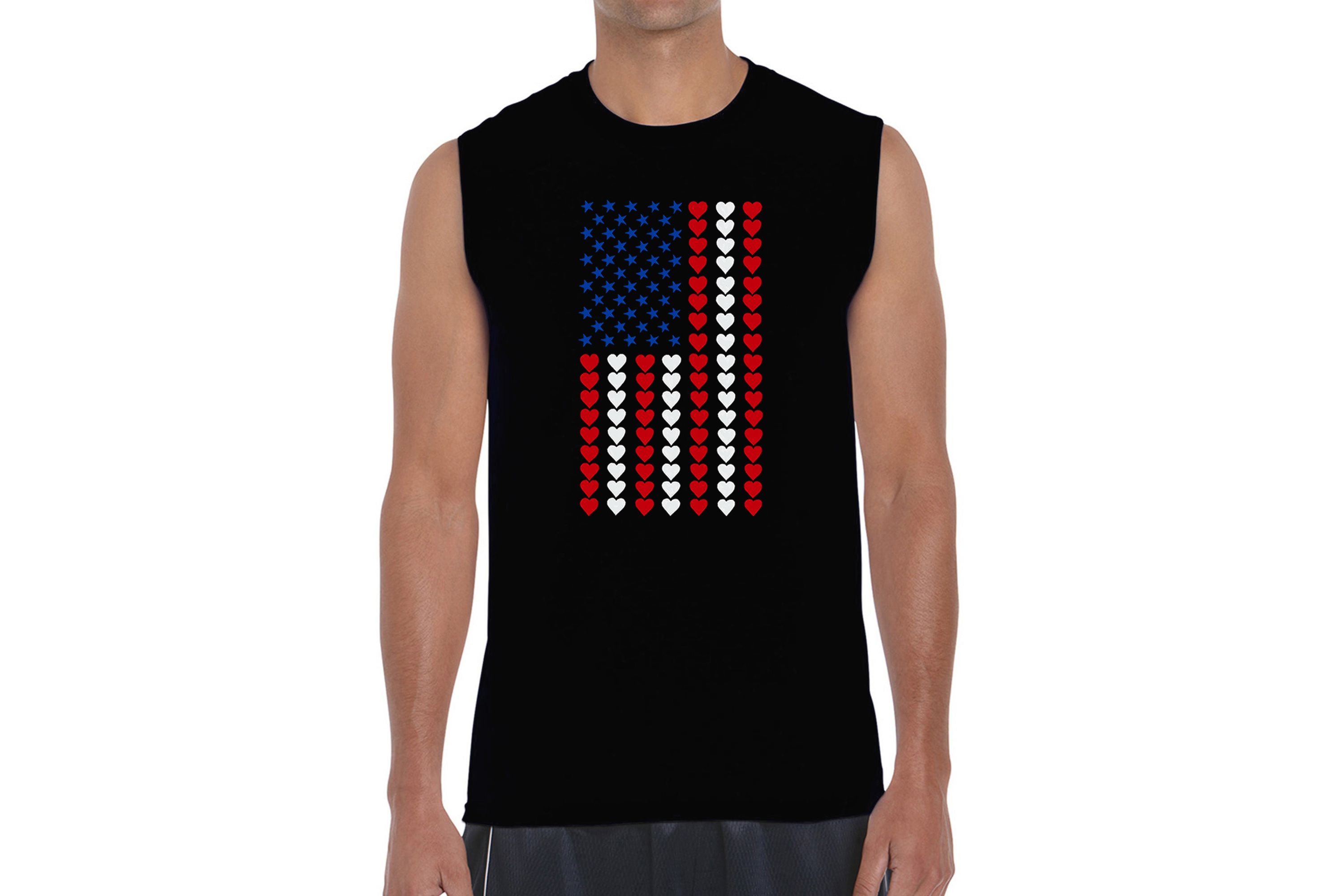 Mens Word Art Sleeveless T-Shirt - Heart Flag