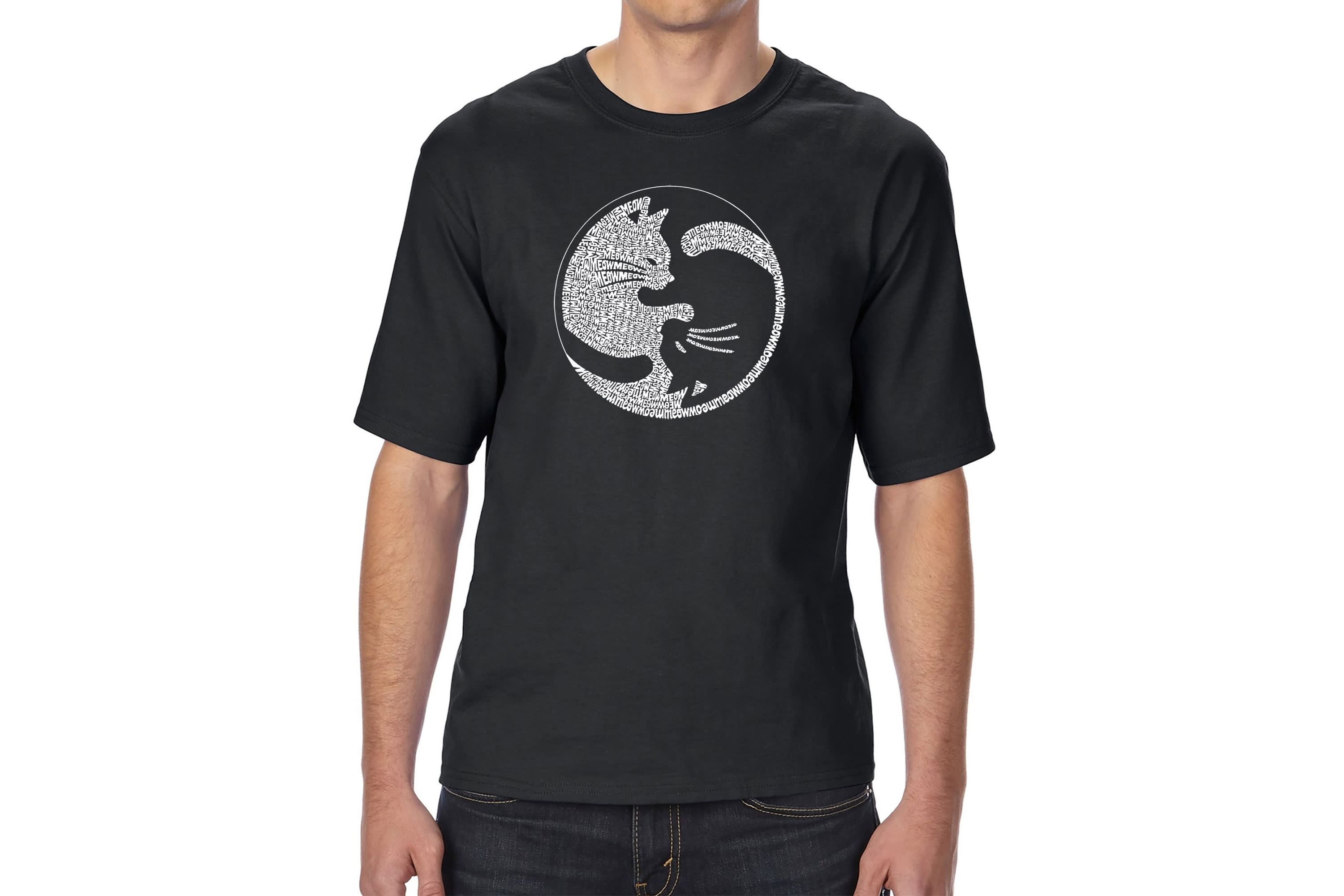 Mens Tall and Long Word Art T-shirt - Yin Yang Cat