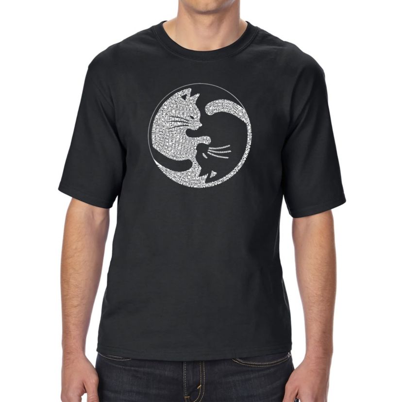 Mens Tall and Long Word Art T-shirt - Yin Yang Cat