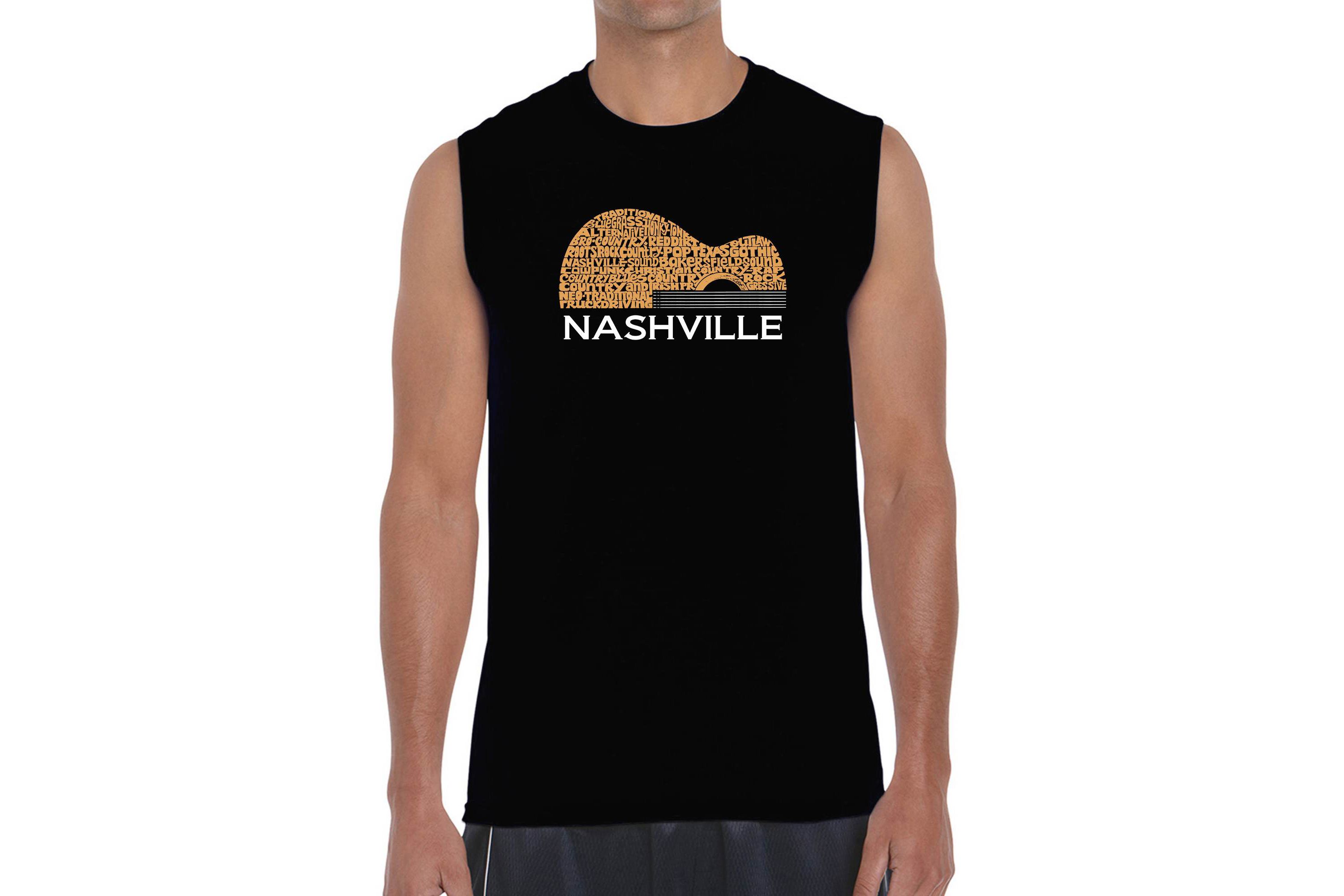 Mens Word Art Sleeveless T-Shirt  - Nashville Guitar