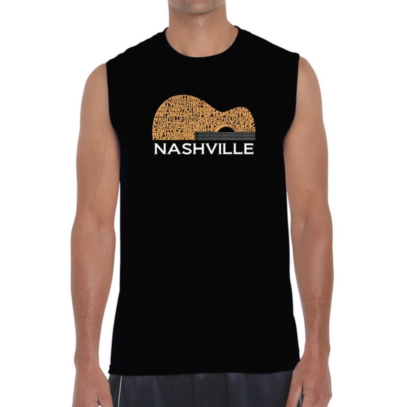Mens Word Art Sleeveless T-Shirt  - Nashville Guitar
