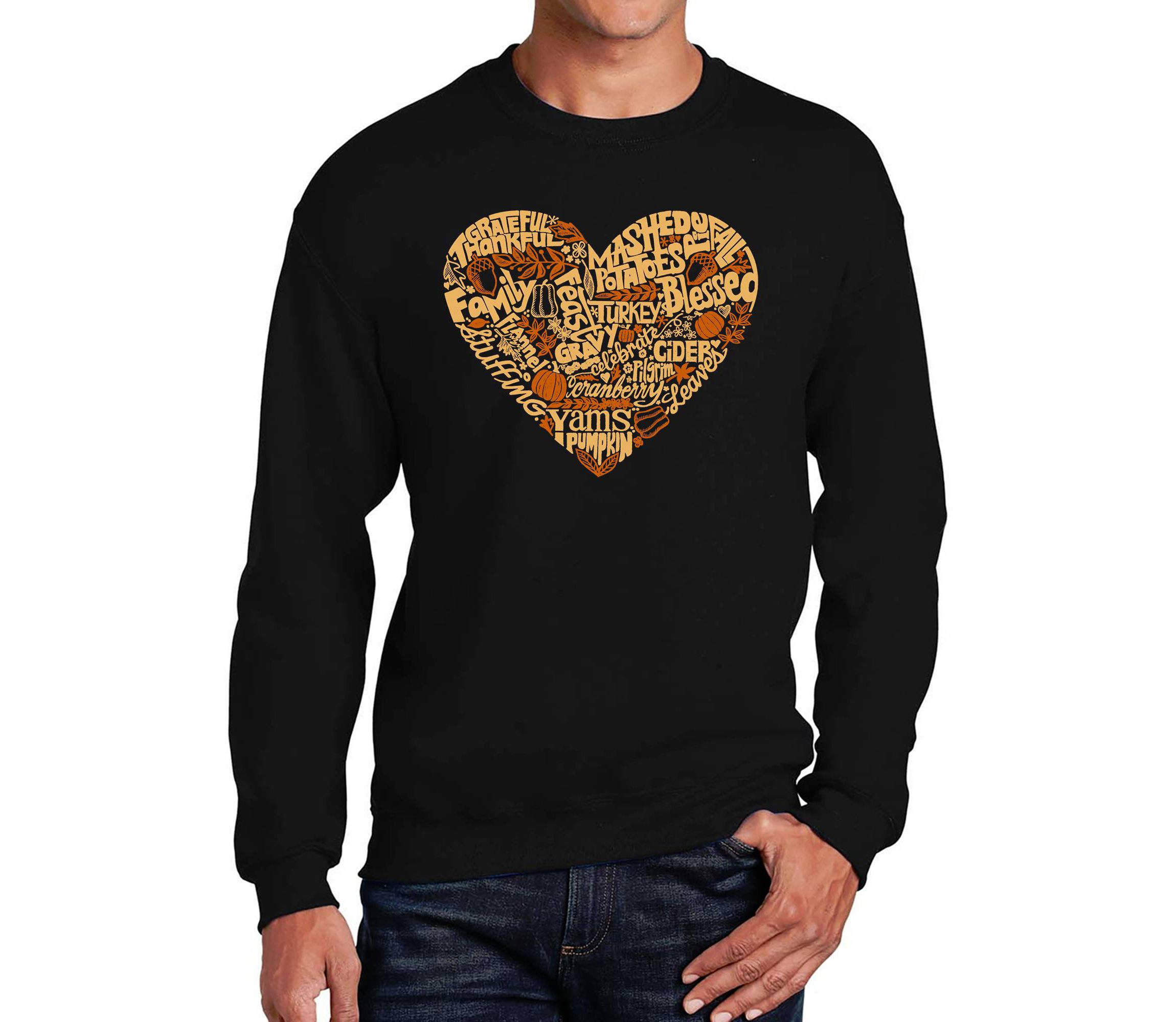 Mens Word Art Crewneck Sweatshirt - Thanksgiving Heart