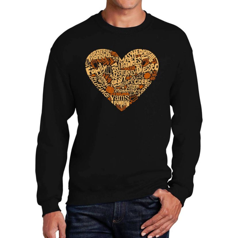 Mens Word Art Crewneck Sweatshirt - Thanksgiving Heart