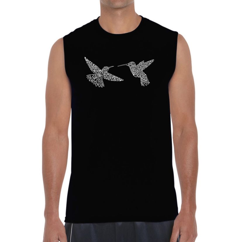 Mens Word Art Sleeveless T-Shirt  - Hummingbirds