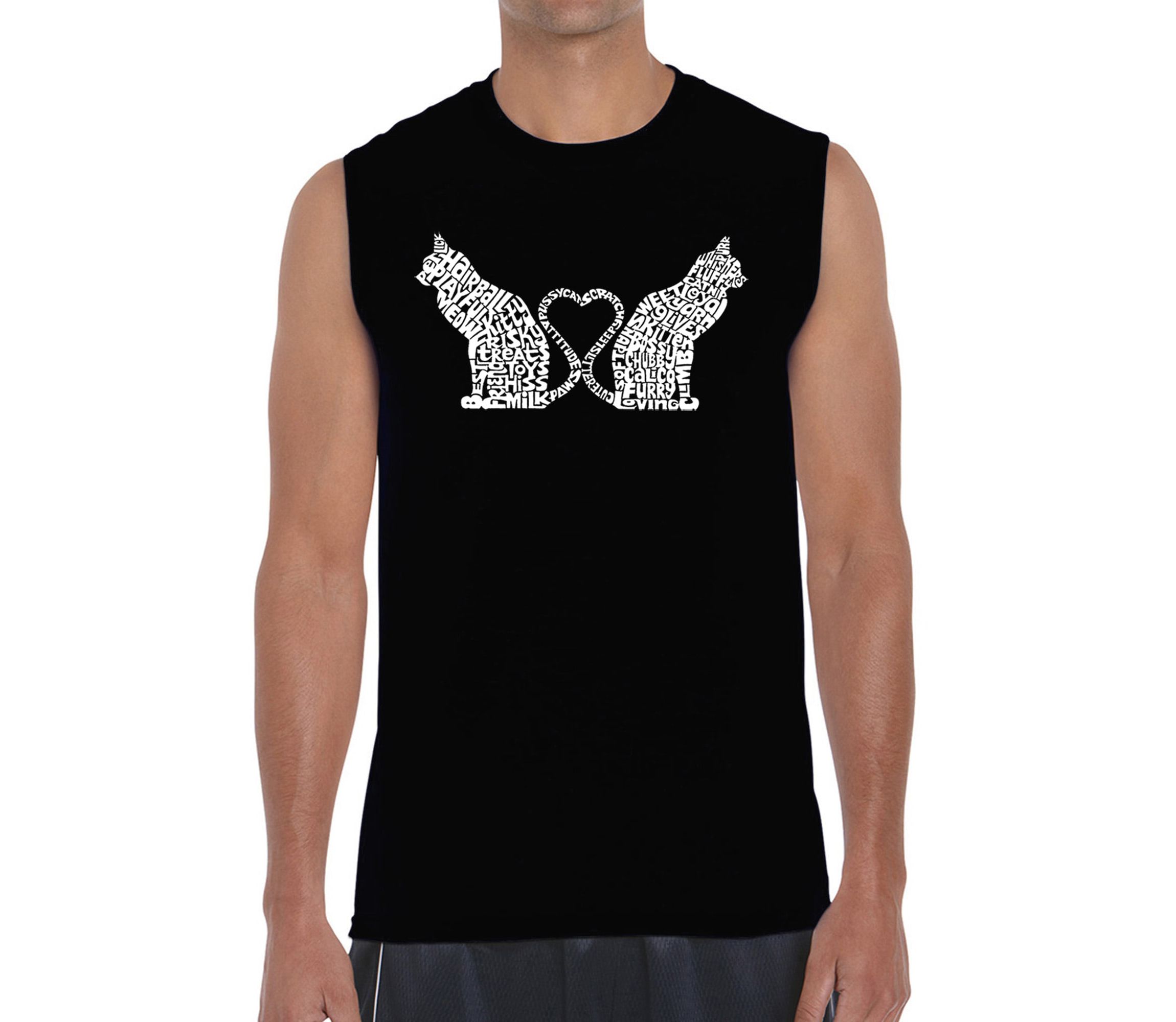 Mens Word Art Sleeveless T-Shirt - Cat Tail Hearts