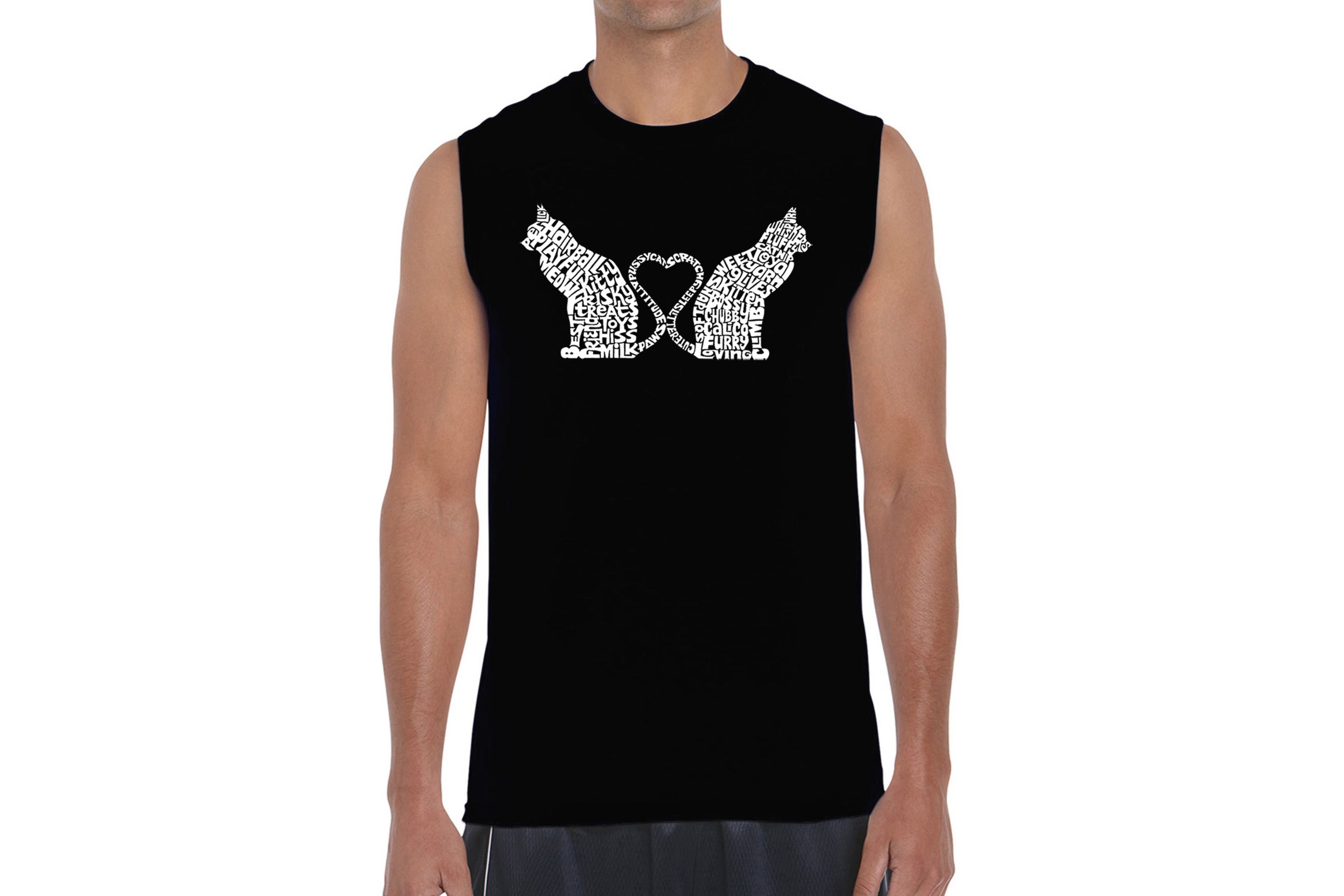Mens Word Art Sleeveless T-Shirt - Cat Tail Hearts