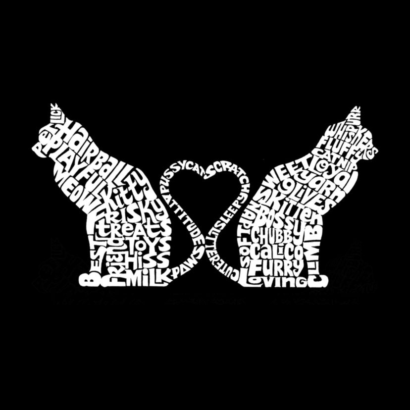 Mens Word Art Sleeveless T-Shirt - Cat Tail Hearts