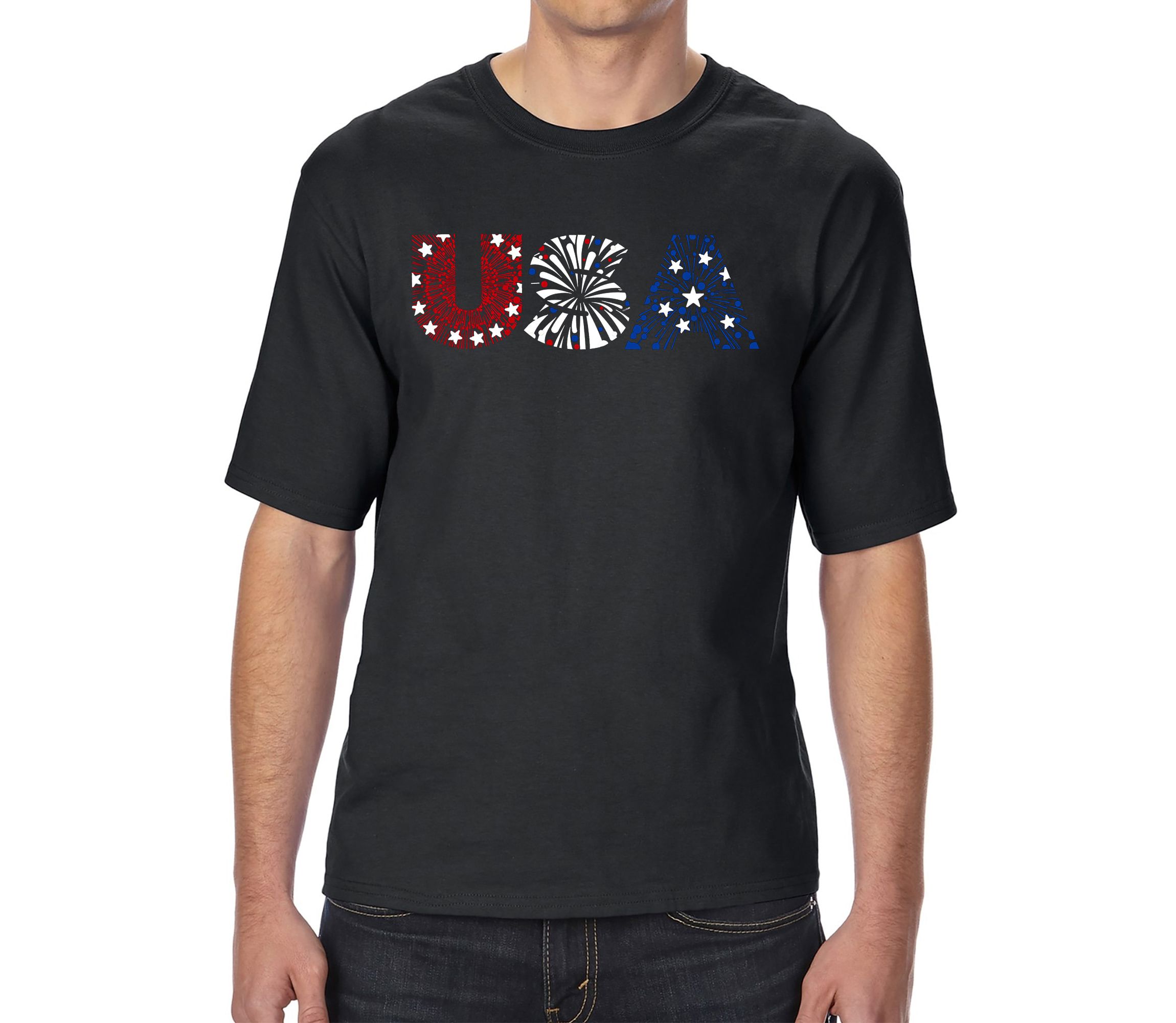 Mens Tall and Long Word Art T-Shirt - USA Fireworks