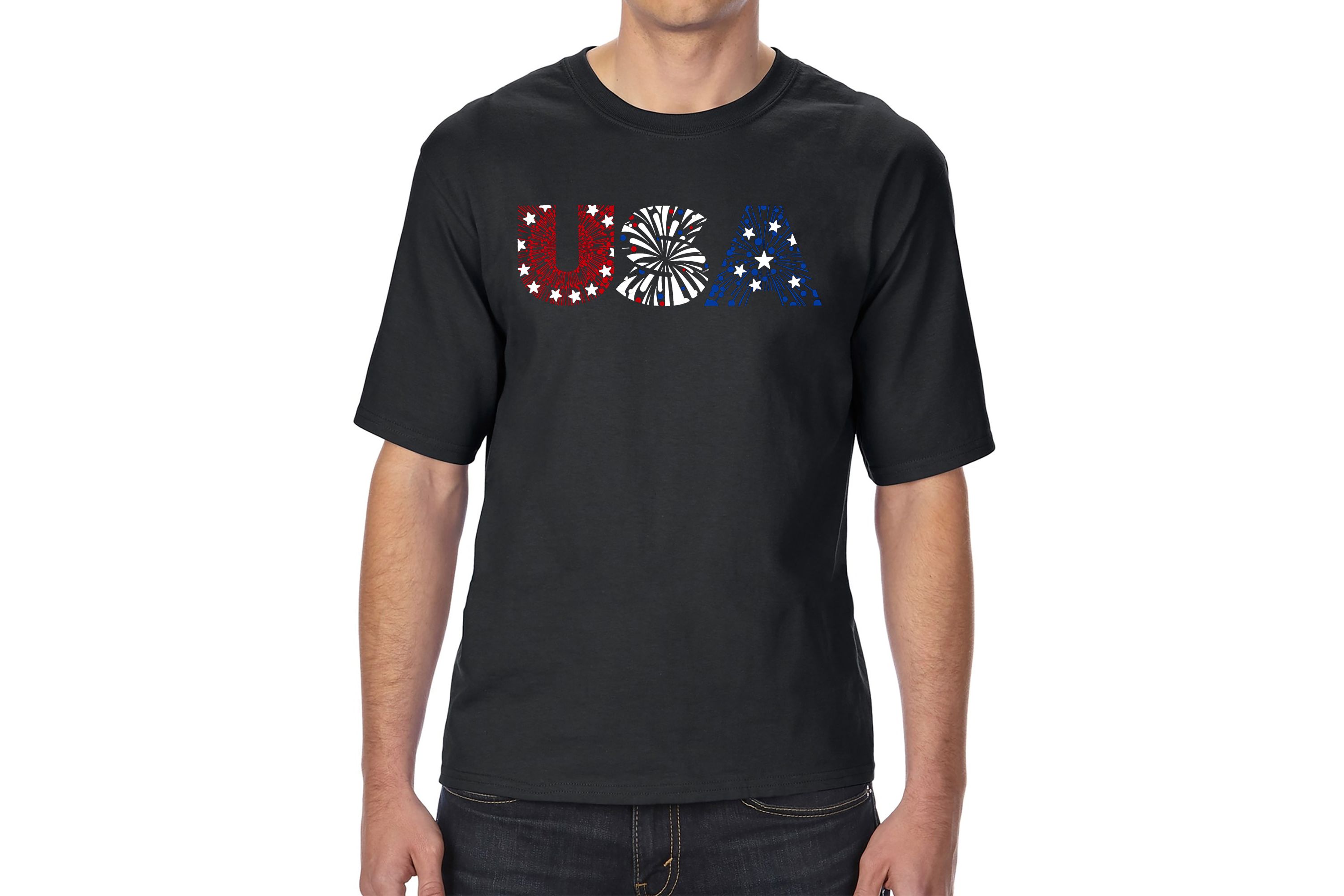 Mens Tall and Long Word Art T-Shirt - USA Fireworks