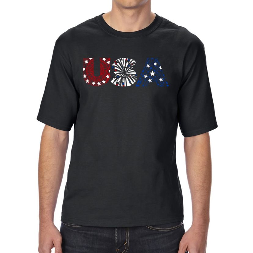 Mens Tall and Long Word Art T-Shirt - USA Fireworks